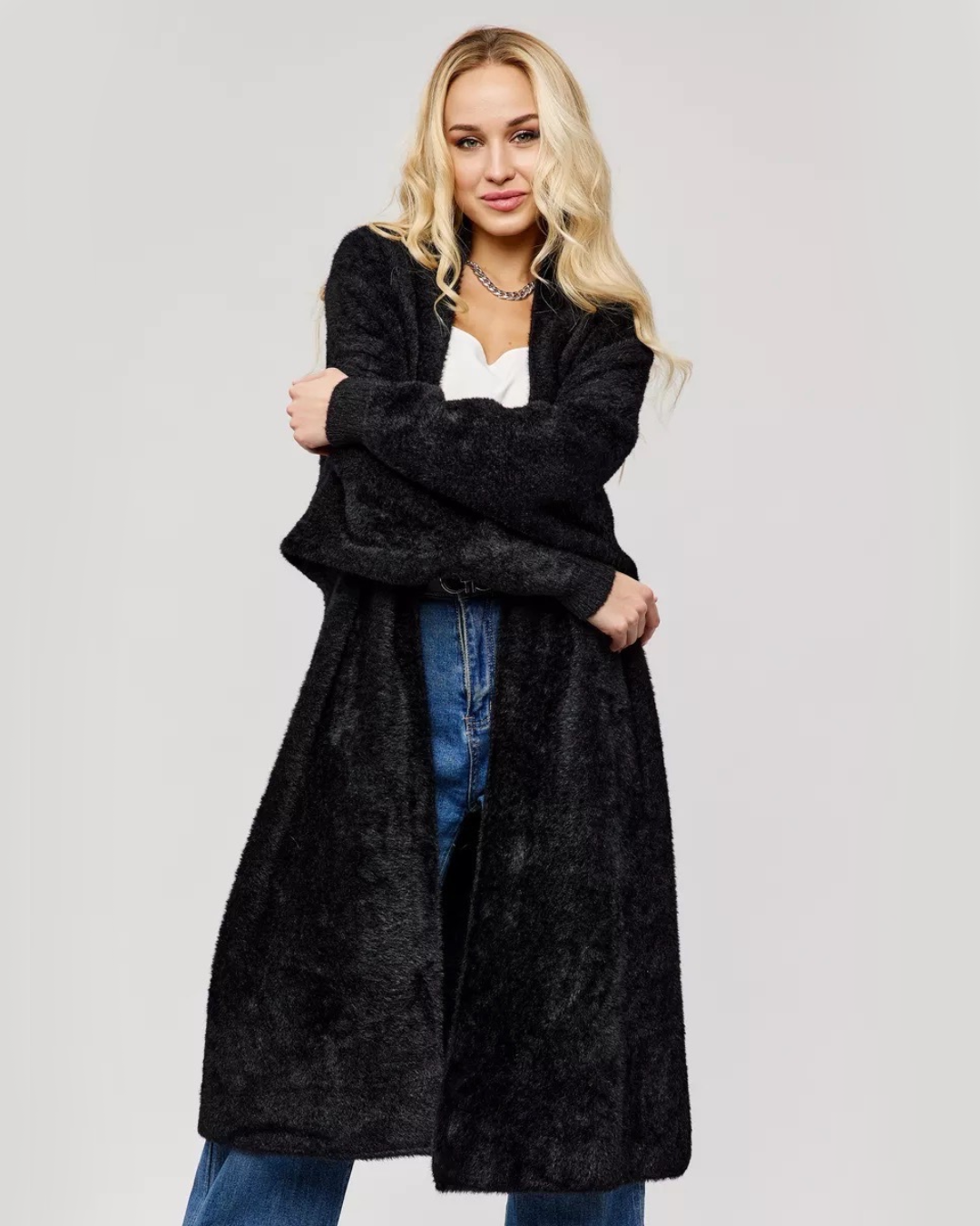 Loose Knitted Cardigan Coat Classic Black One Size 