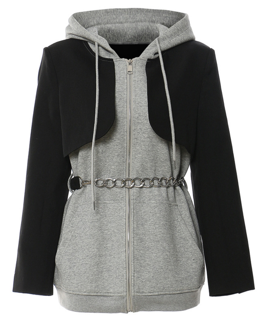 Splicing Chain Hoodie Sweater S Gray 