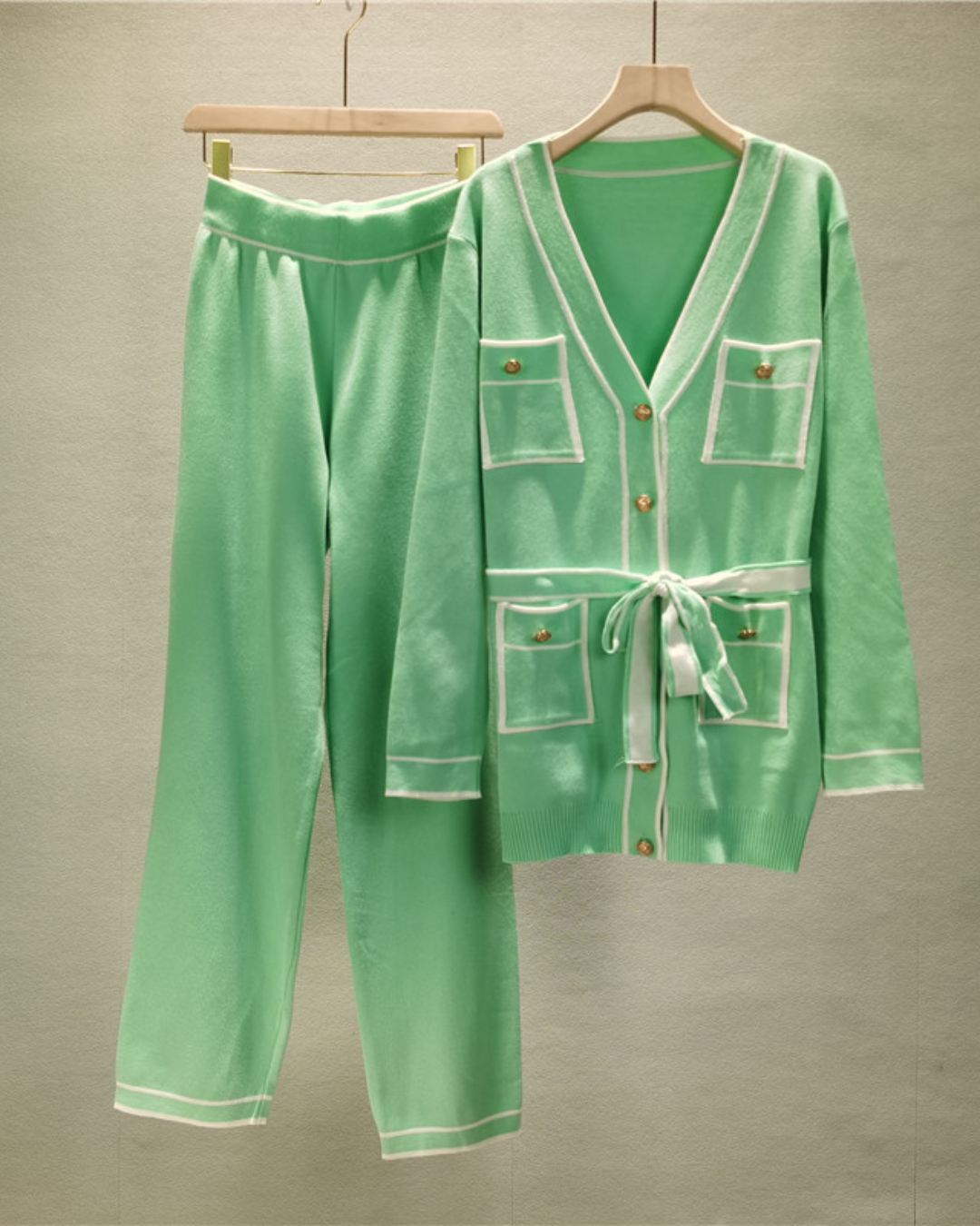 Knitting Cardigan Two Piece Suit One Size Light Green 