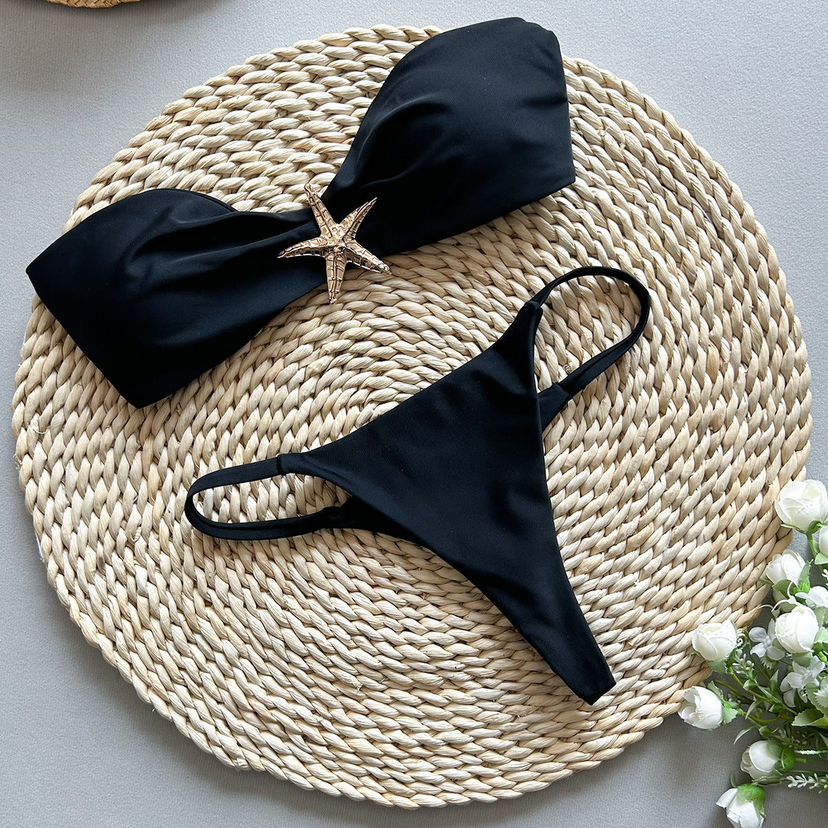 Bikini Sexy Bikini Solid Color Tube Top Split Women Swimsuit Swimsuit Women S Black