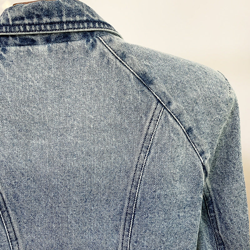 Denim Oblique Zipper Moto Jacket