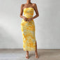 Printed Dress SpringHigh Waist Slit Tube Top Dress S Multi