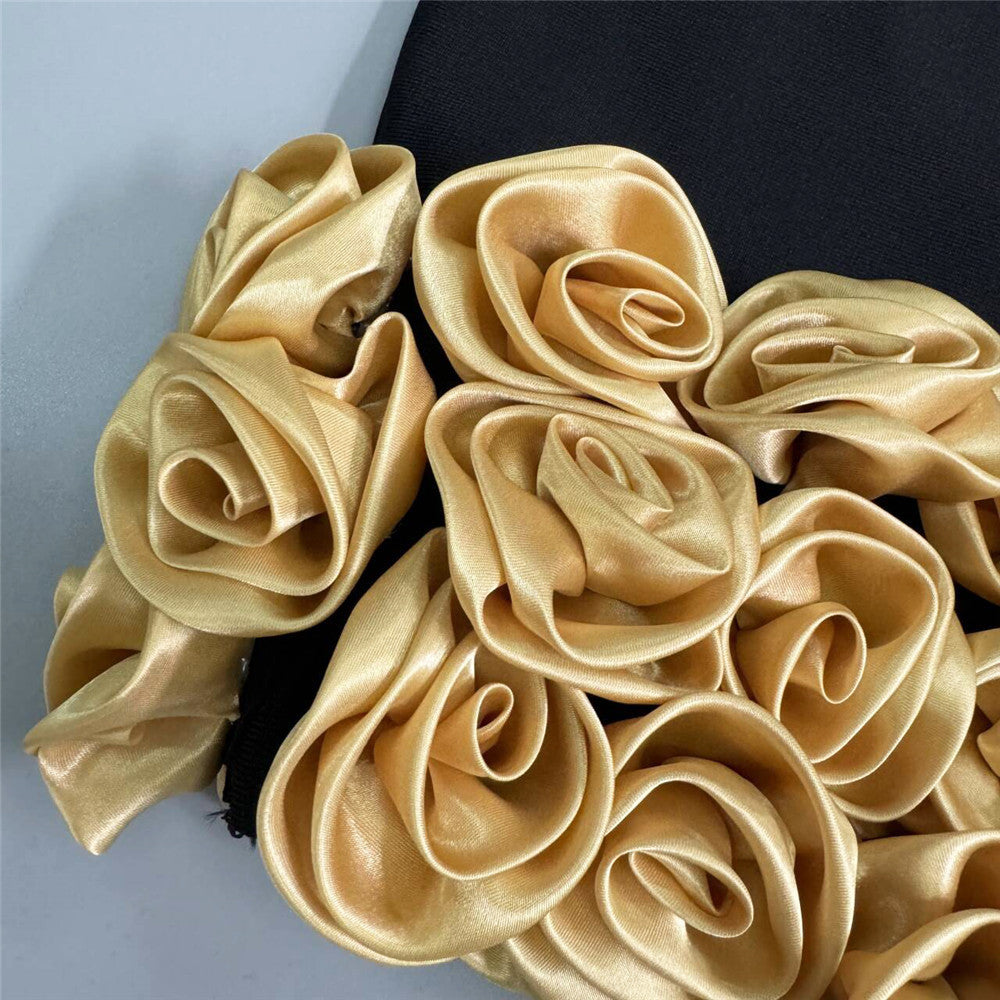 Three Dimensional Golden Floral Sexy Tube Top Bandage One Piece Dress