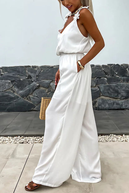 Suspender Sleeveless Pocket Casual Loose Jumpsuit
