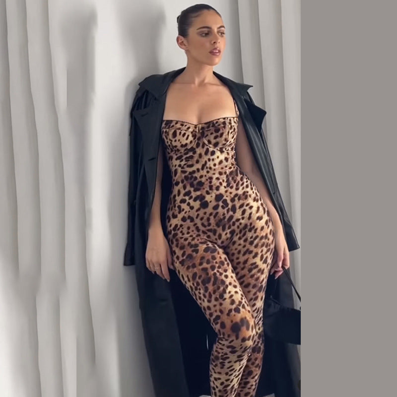 Leopard print high waist jumpsuit