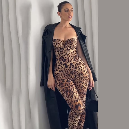 Leopard print high waist jumpsuit