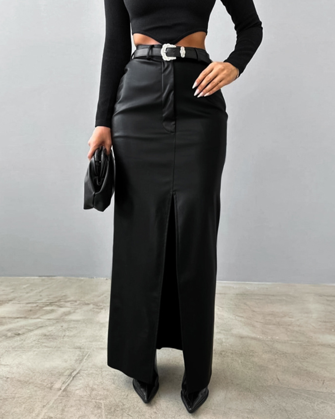 Matte Leather Straight Skirt Black S 