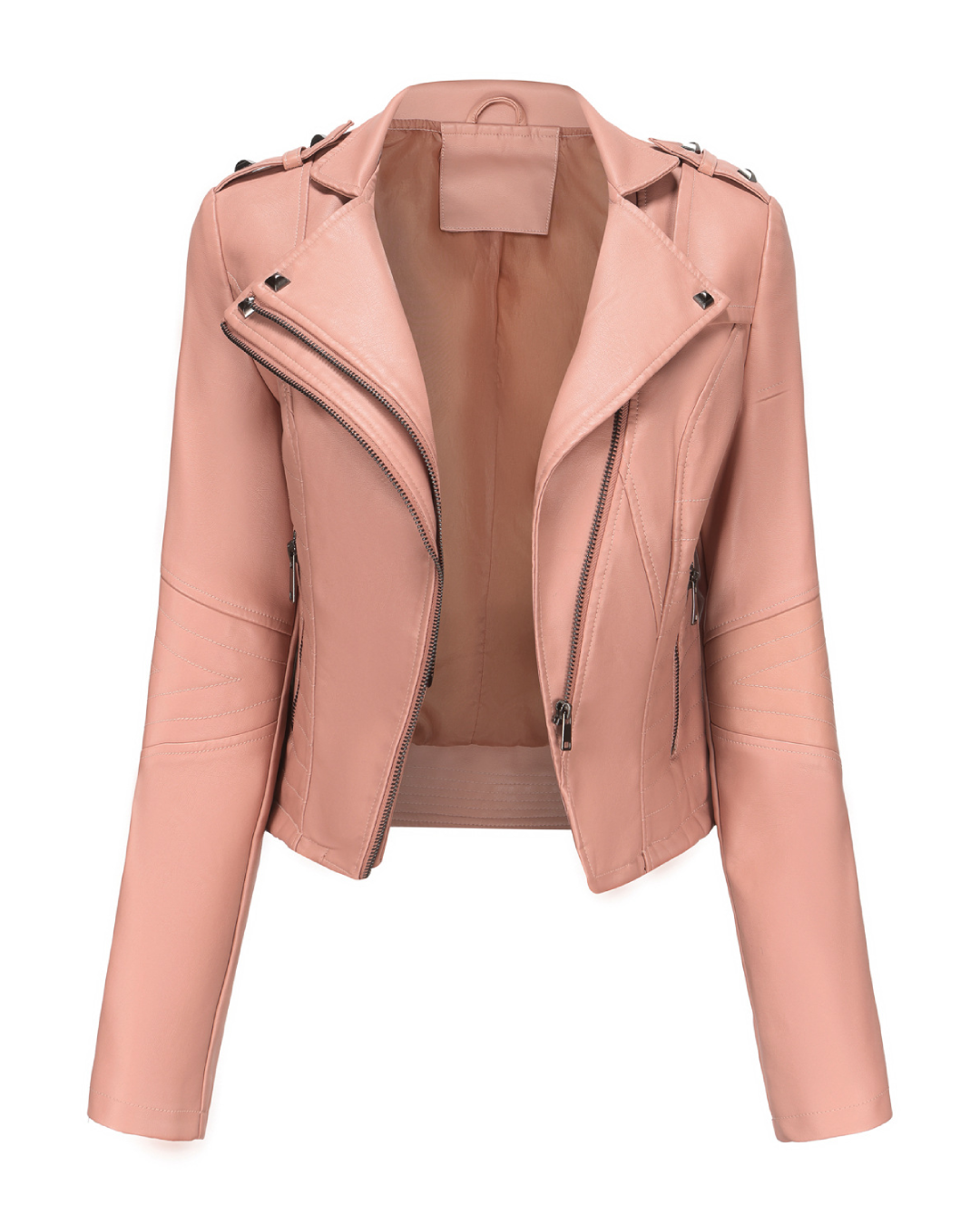 Slim Fit Long Sleeved Leather Jacket Pink S 