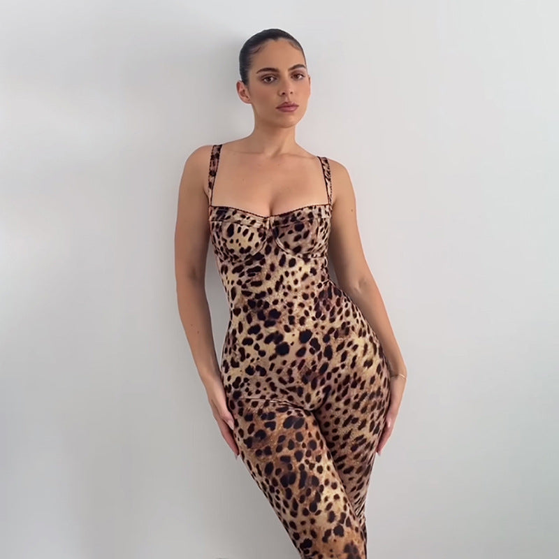 Leopard print high waist jumpsuit