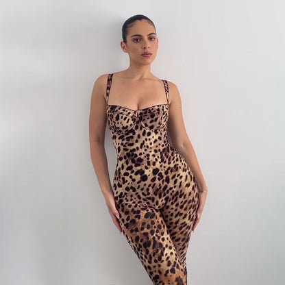 Leopard print high waist jumpsuit