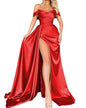 Cocktail High Slit Sexy Host Off Shoulder Slimming Party Evening Dress S Red