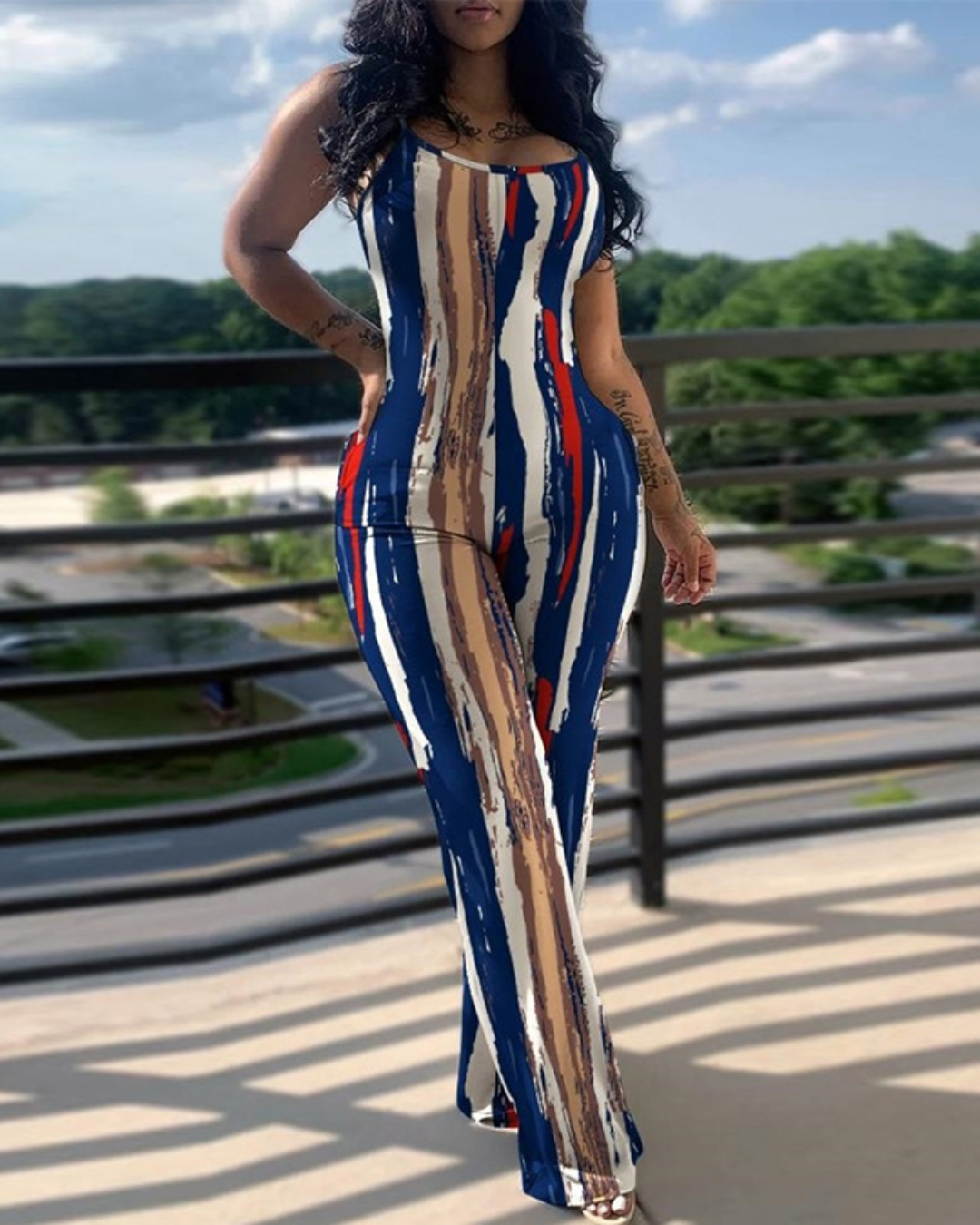 Printed Suspender Jumpsuit S Blue 