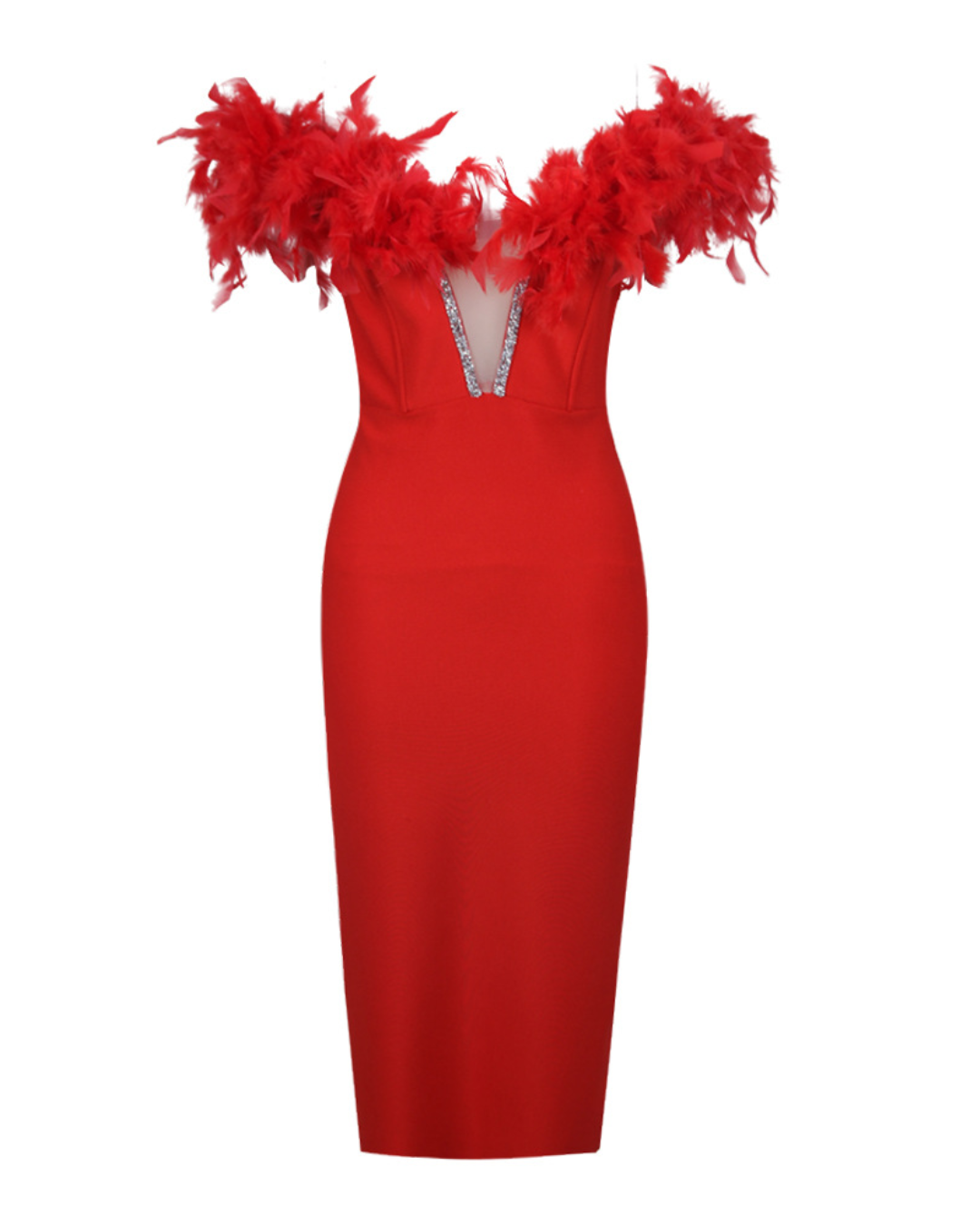 Feather Bandage Sleeveless Dress S Red 