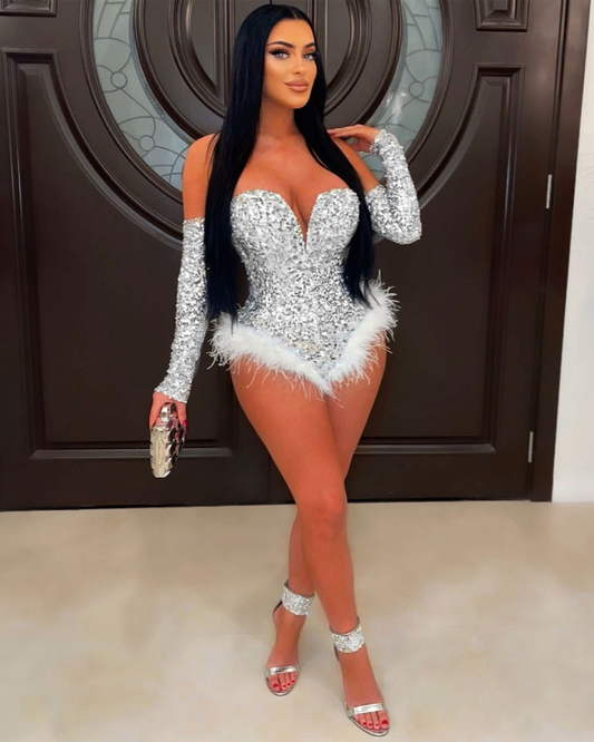 Feather Sequin Jumpsuit   