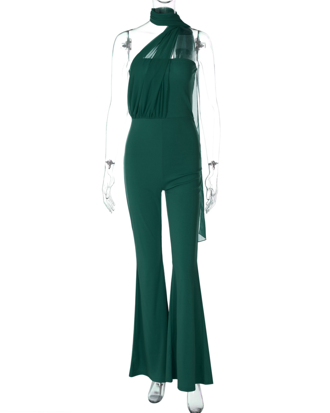 Slim Tube Top Halter Ribbon Jumpsuit Green S 