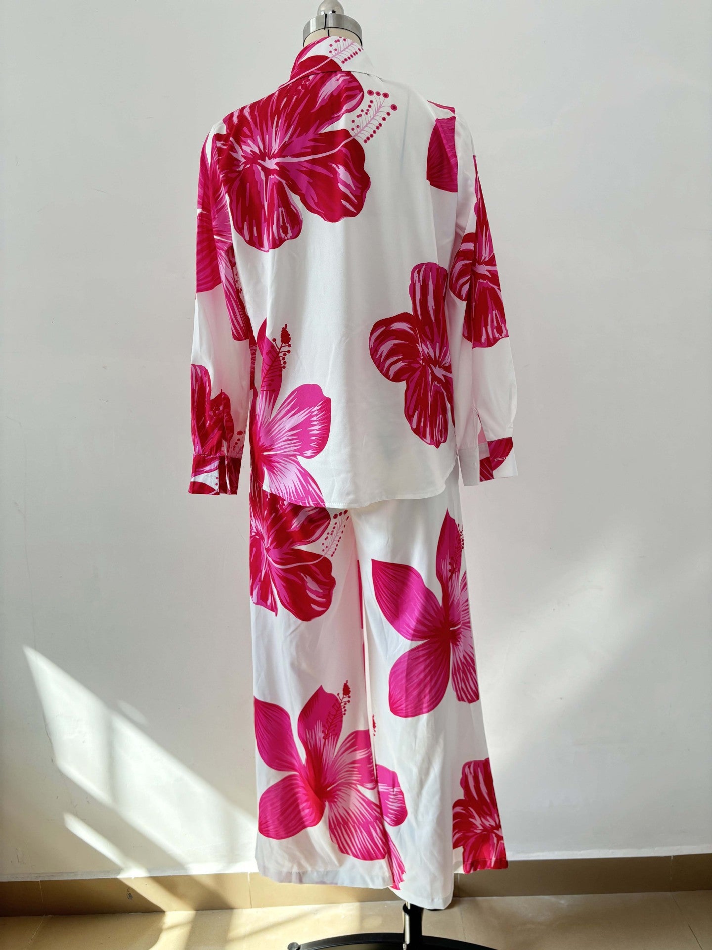 Printed shirt and wide leg casual set