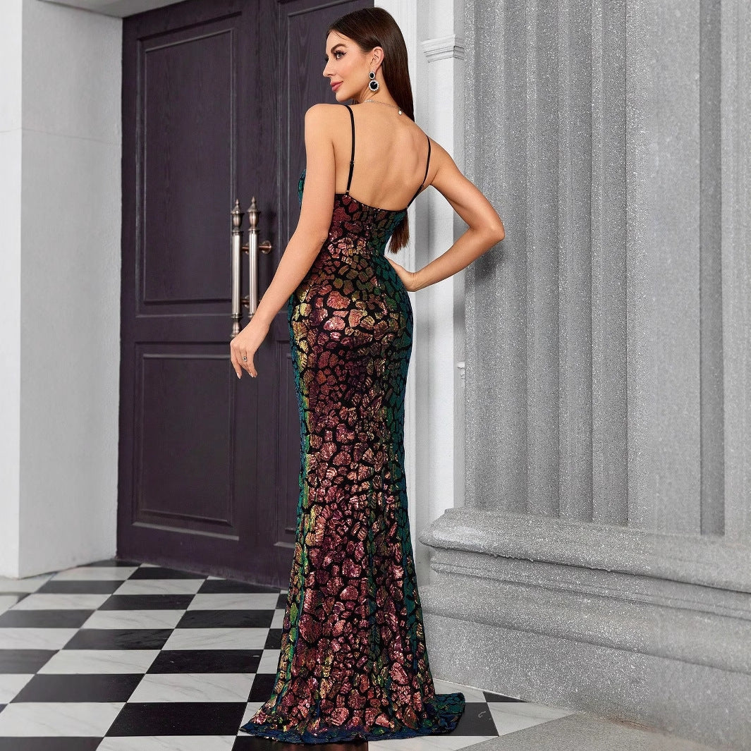 V neck Brace Evening Dress Fishtail Elegant Dress