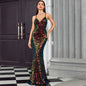 V neck Brace Evening Dress Fishtail Elegant Dress S Multi
