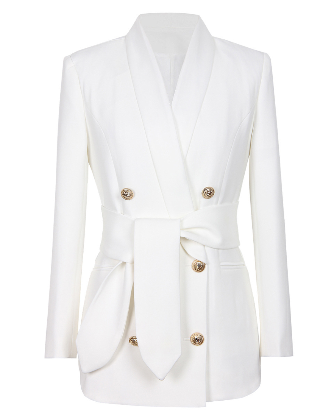 Metal Buckle Double Breasted Blazer S White 