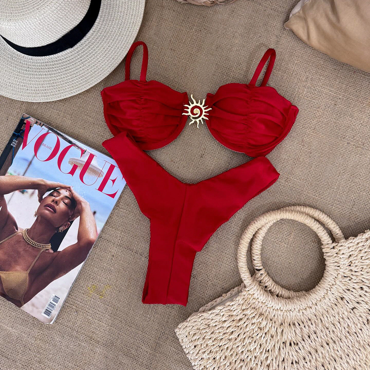Bikini Sexy Bikini Solid Color Push up Split Women Swimsuit Swimsuit Women S Has Bright Red