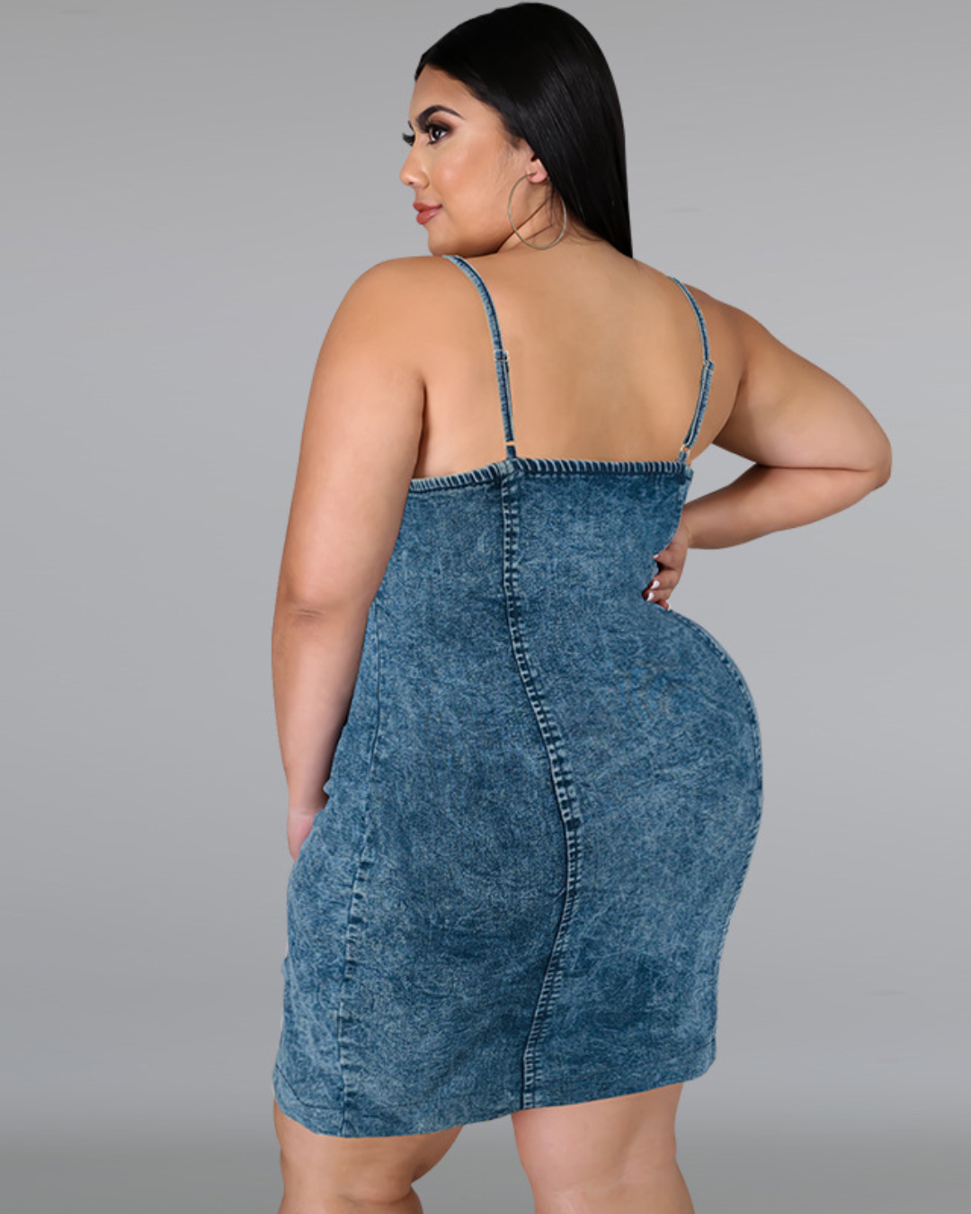 Plus Size Denim Collarless Sling Short Dress   