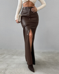 Matte Leather Straight Skirt Brown S 