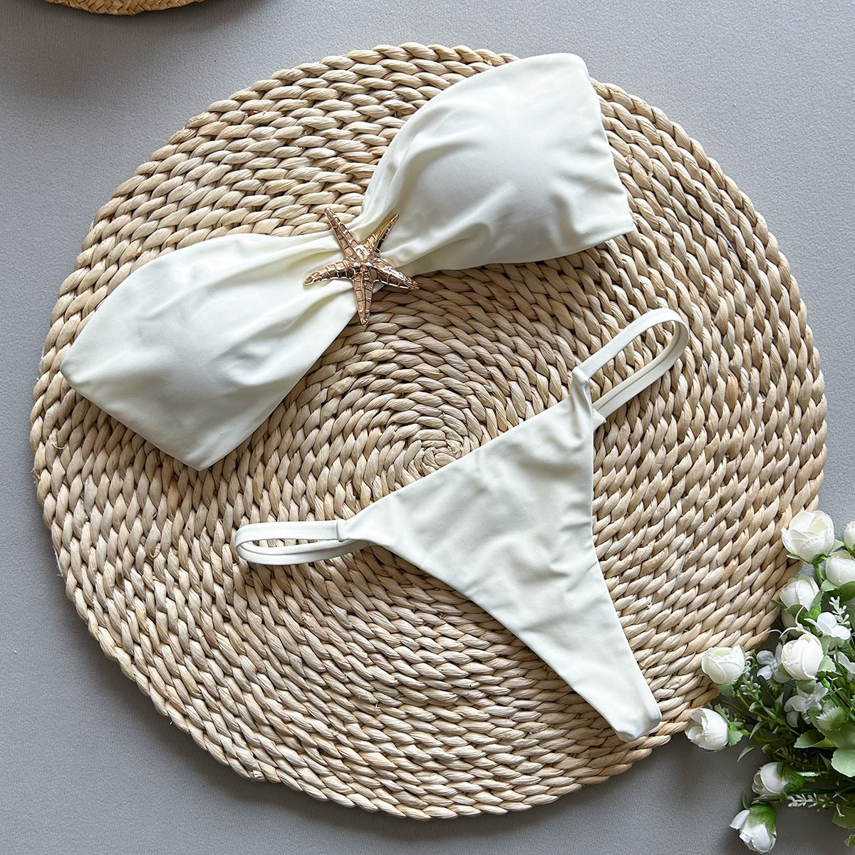 Bikini Sexy Bikini Solid Color Tube Top Split Women Swimsuit Swimsuit Women S Beige