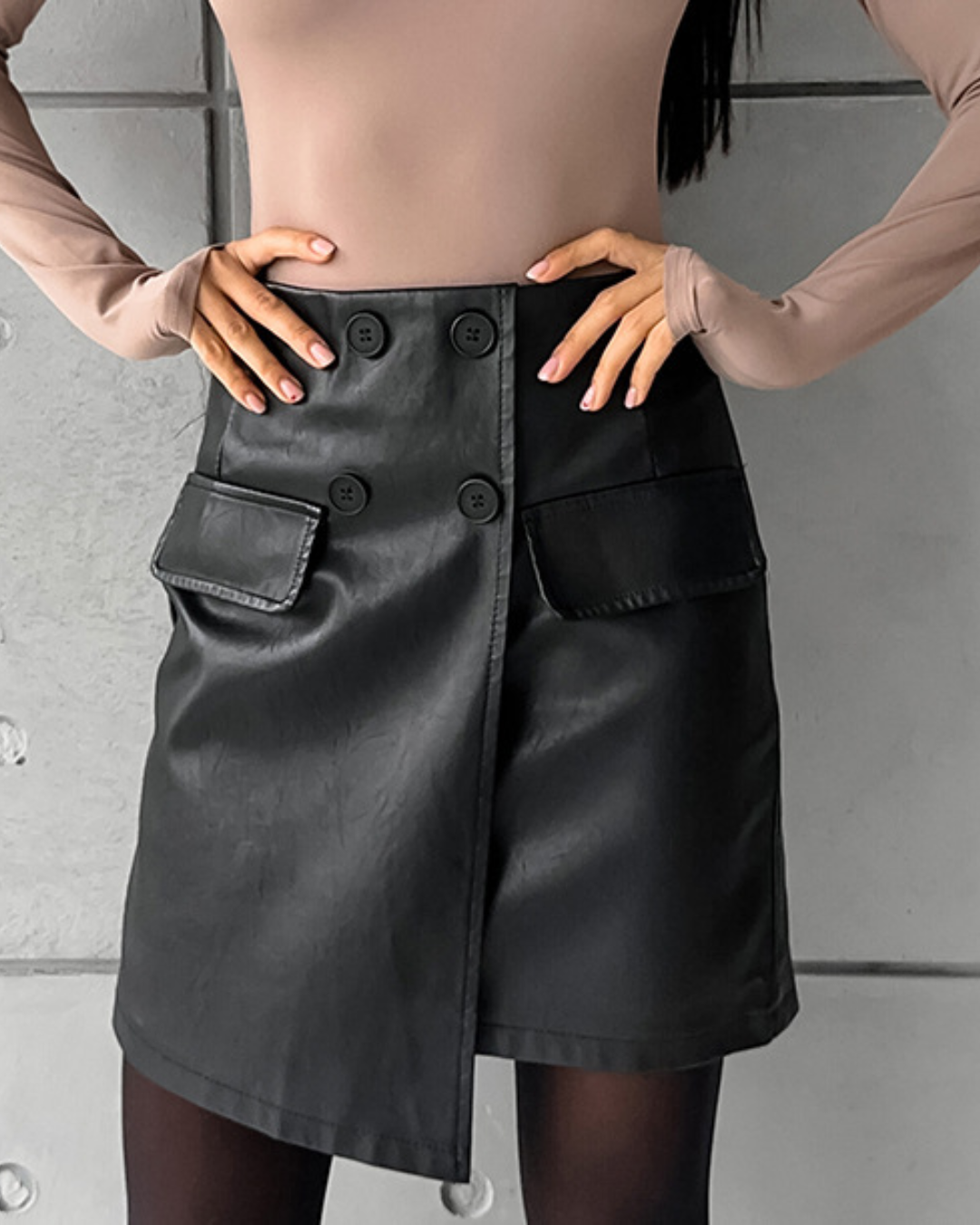 Fleece lined High Waist Leather Skirt   