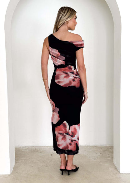 Blossom shoulder pleated dress