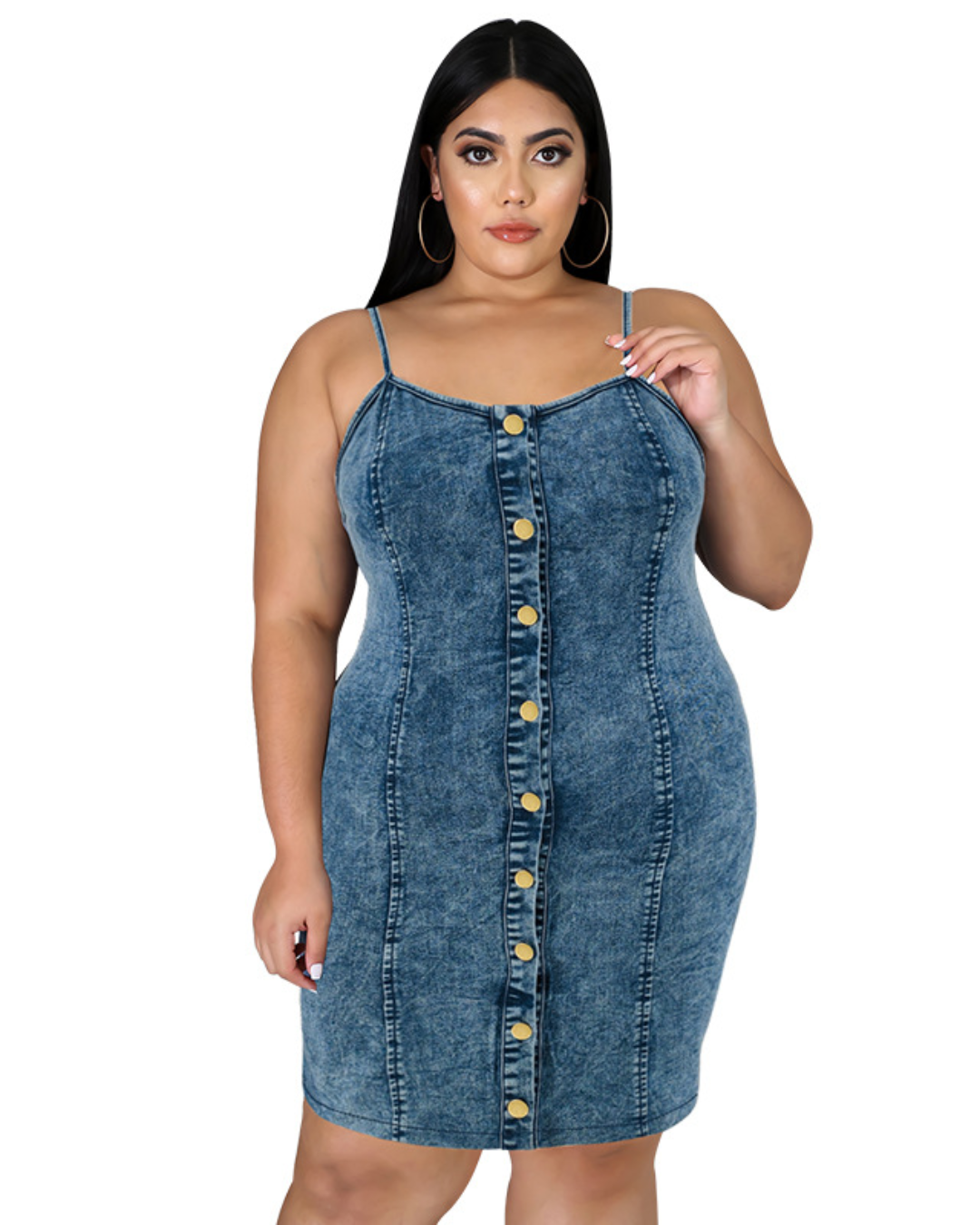 Plus Size Denim Collarless Sling Short Dress   