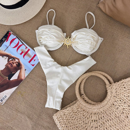 Bikini Sexy Bikini Solid Color Push up Split Women Swimsuit Swimsuit Women S Bright White