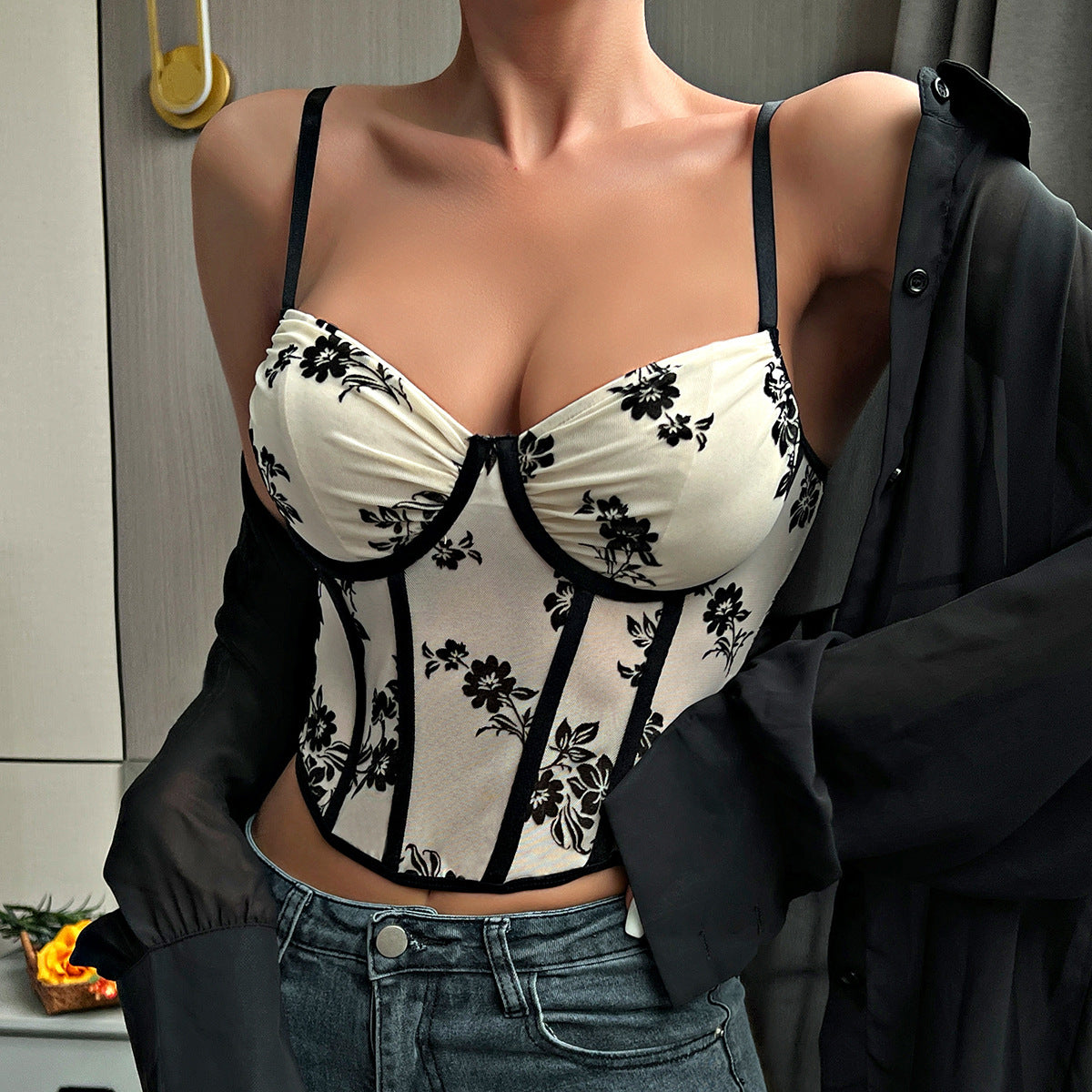 Sexy Deep V Plunge Neck Low Cut Steel Ring Boning Corset