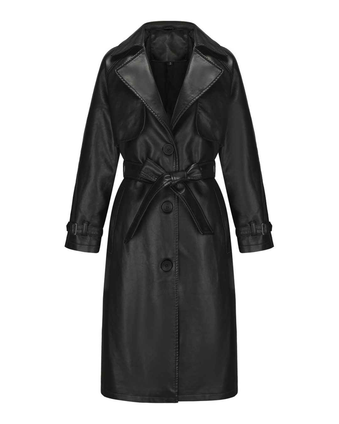 Faux Leather Long Trench Coat Black S 