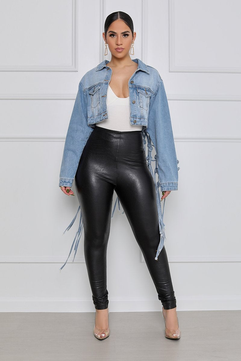Back Grid Tassel Denim Jacket