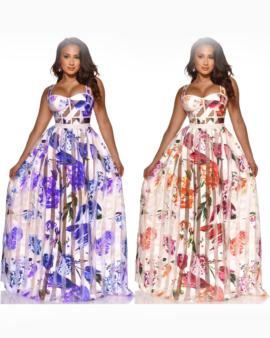 Floral Print Maxi Dress Organza   