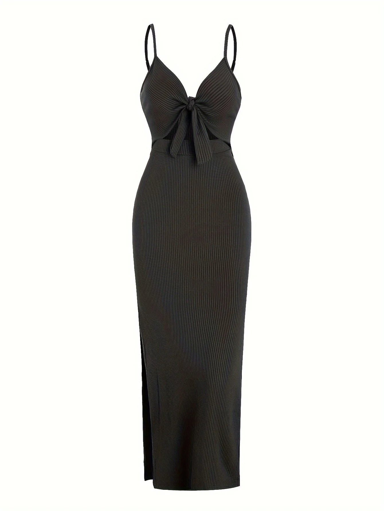 Sexy Ribbed Maxi Dress with Side Split black XS