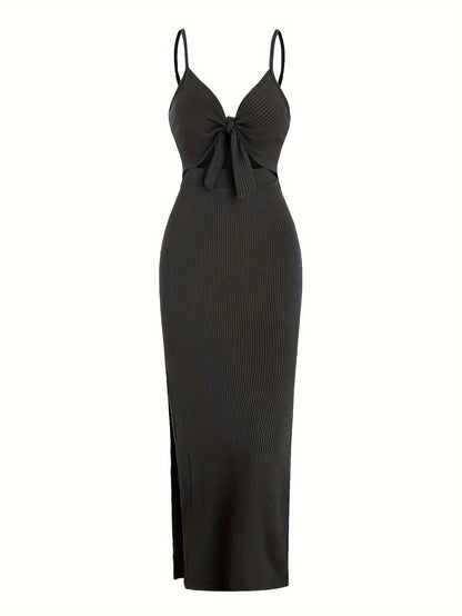 Sexy Ribbed Maxi Dress with Side Split black XS
