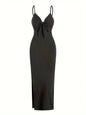 Sexy Ribbed Maxi Dress with Side Split black XS