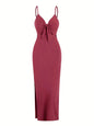 Sexy Ribbed Maxi Dress with Side Split red XS