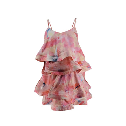 Layered Block Printed Suspender Sling Dress