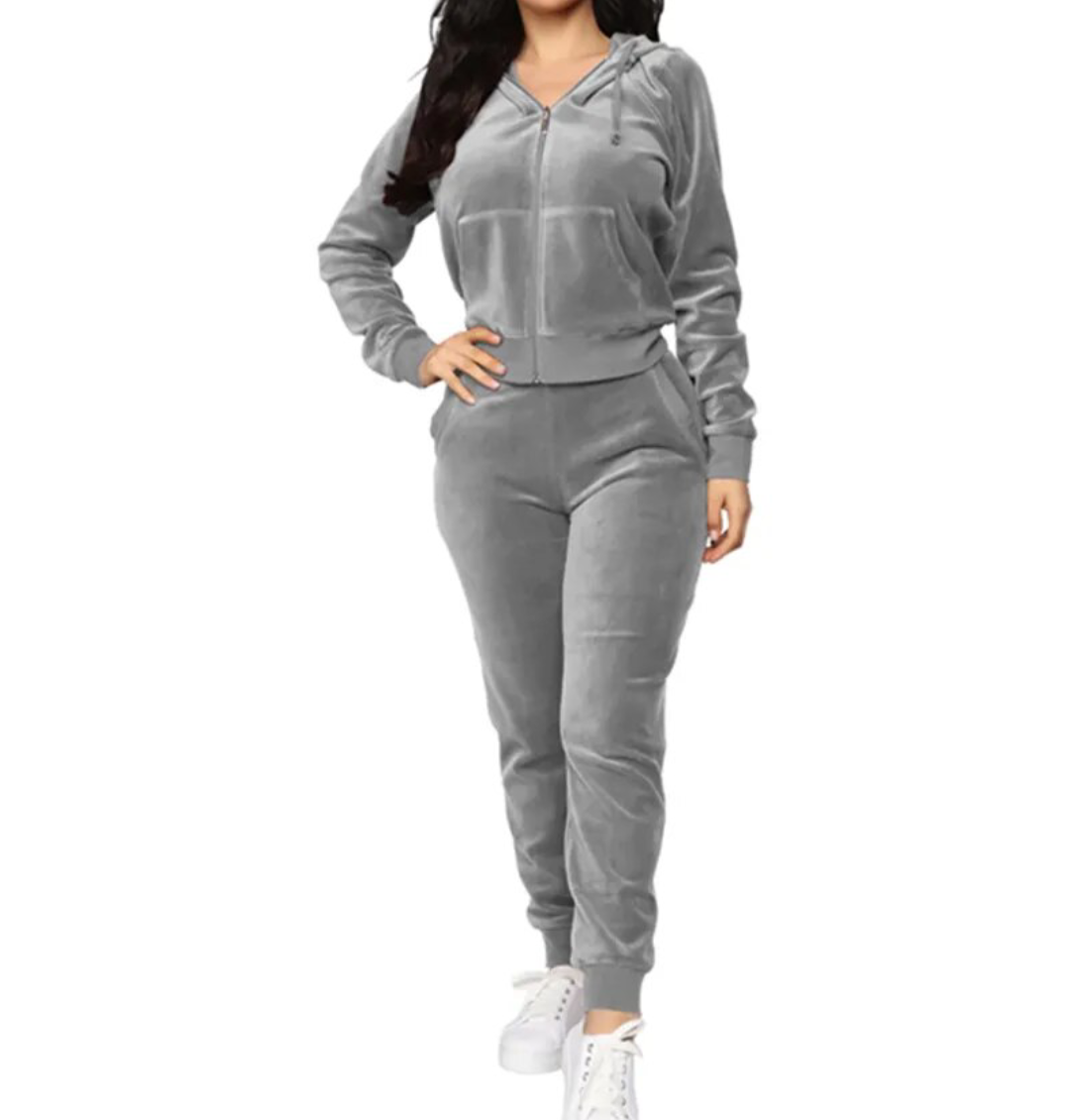 Hooded Top & Long Pants Set Gray S 