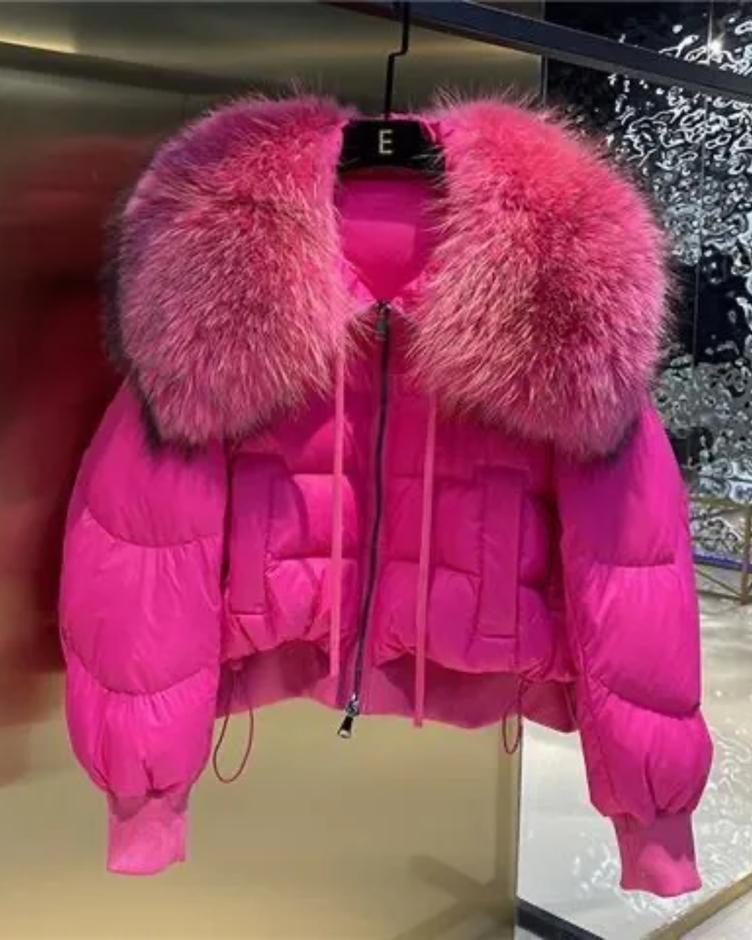 Faux Fur Collar Short Jacket Pink S 