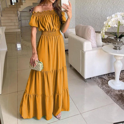 Off Shoulder Hem Lace Up Maxi Dress Yellow S