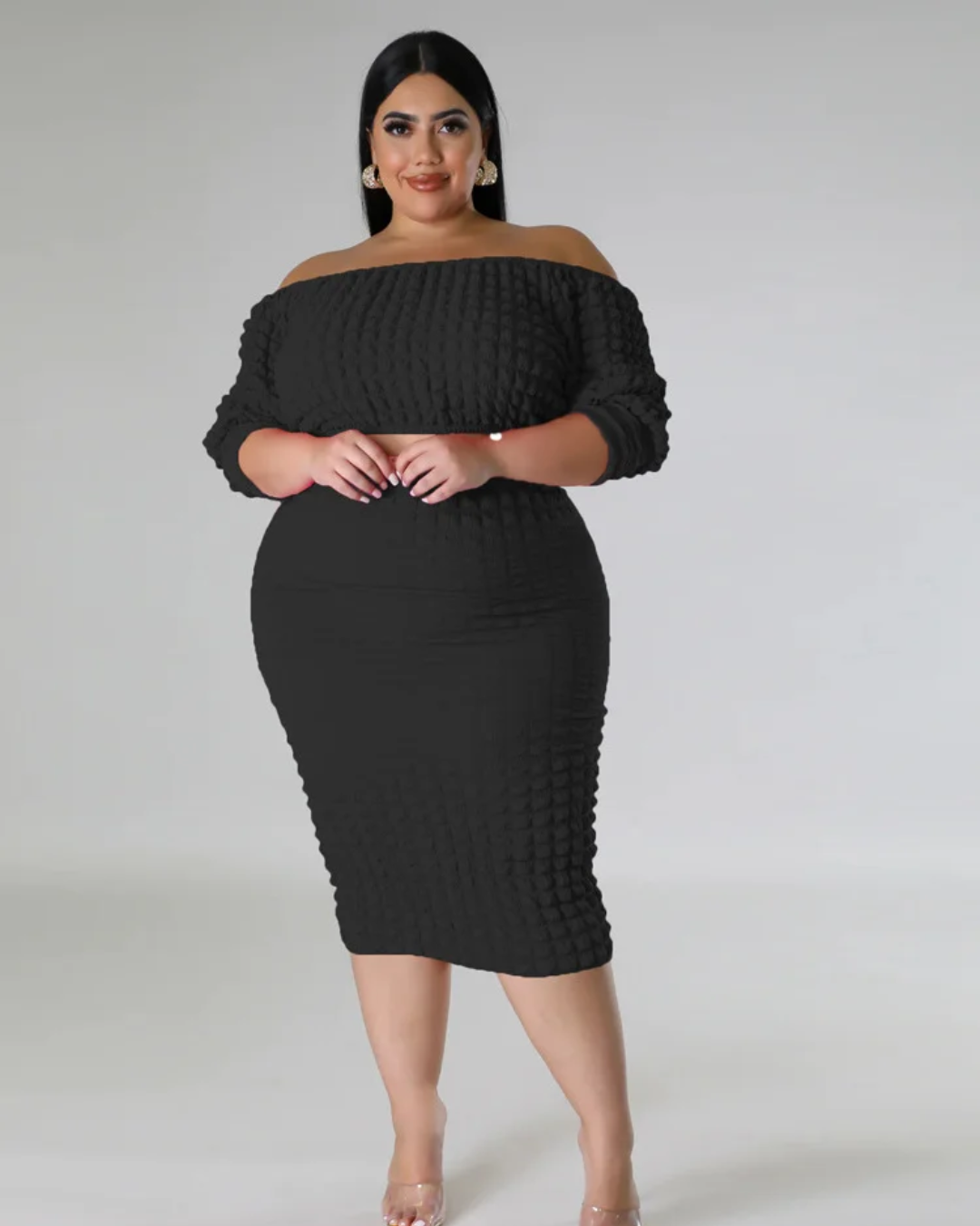 Plus Size Two Piece Skirts Outfits Black XL 