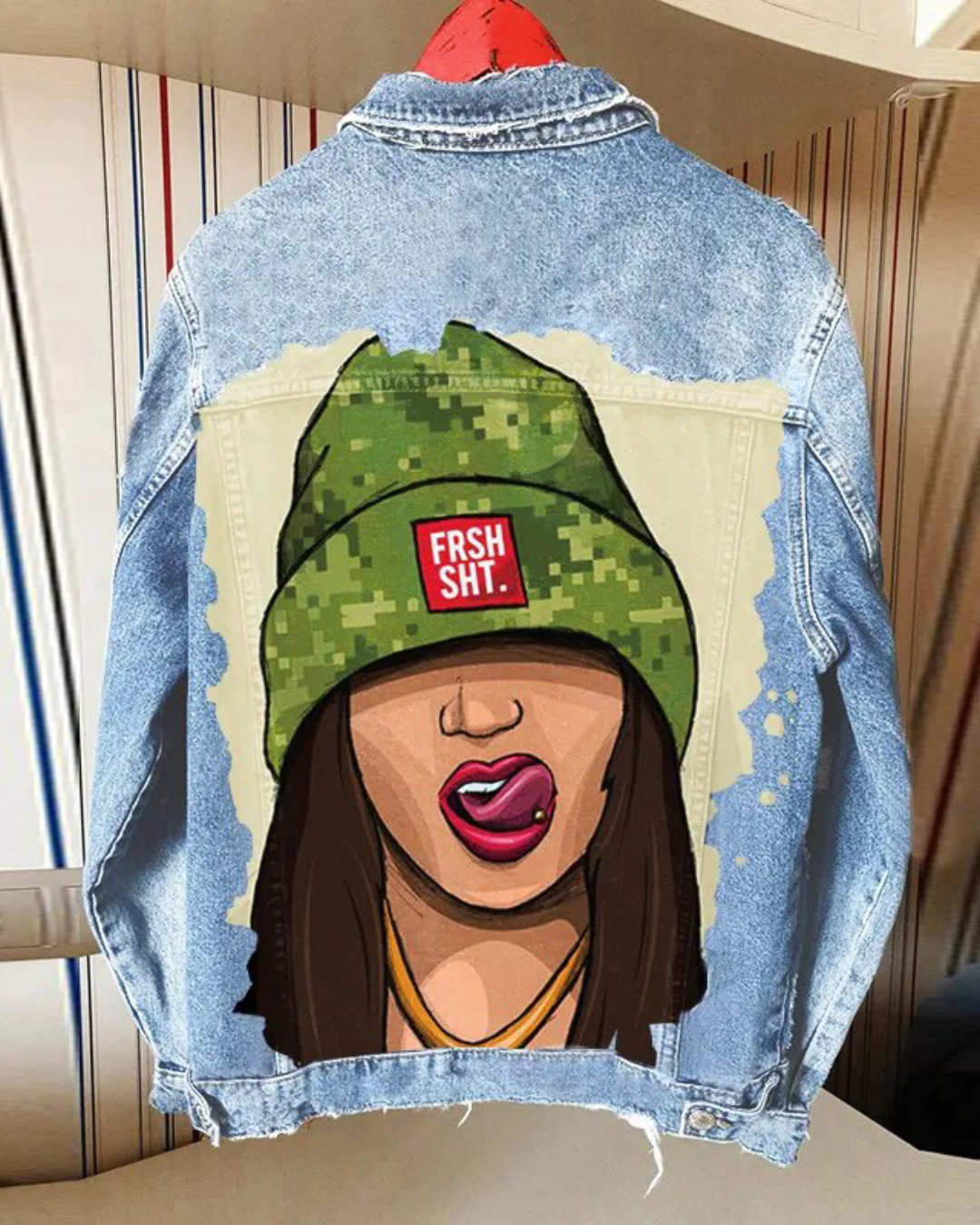 Back Printed Denim Jacket Light Blue 5 S 