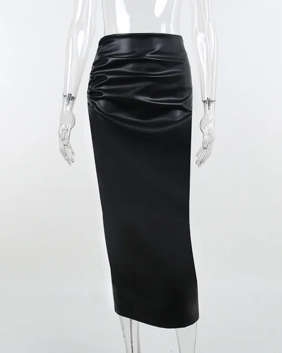 Ruched Leather Midi Skirts   