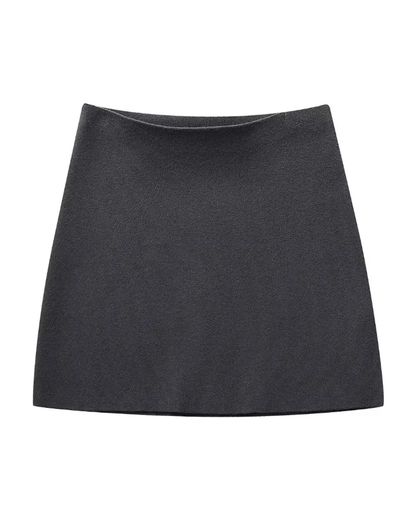 V-Neck Cardigan and High Waist Mini Skirts Black Skirt L 