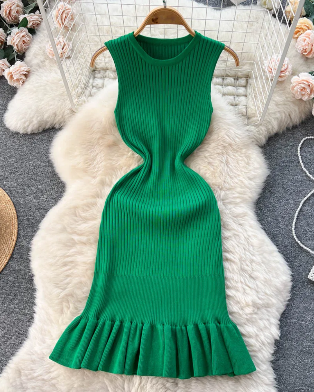 Hips Ruffles Bodycon Dress Green One Size 