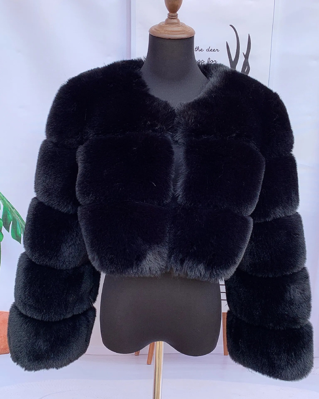 Faux Fur Thick Jacket Black S 