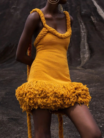 Halter Tassel Mini Knit Dress